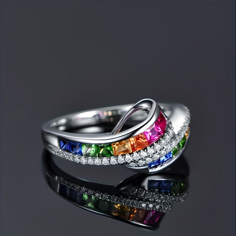 Rainbow Square Zircon Band Ring Pride Month Jewelry Birthday Gift