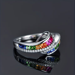 Rainbow Square Zircon Band Ring Pride Month Jewelry Birthday Gift