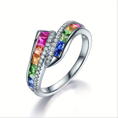 Rainbow Square Zircon Band Ring Pride Month Jewelry Birthday Gift
