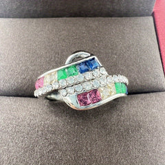 Rainbow Square Zircon Band Ring Pride Month Jewelry Birthday Gift