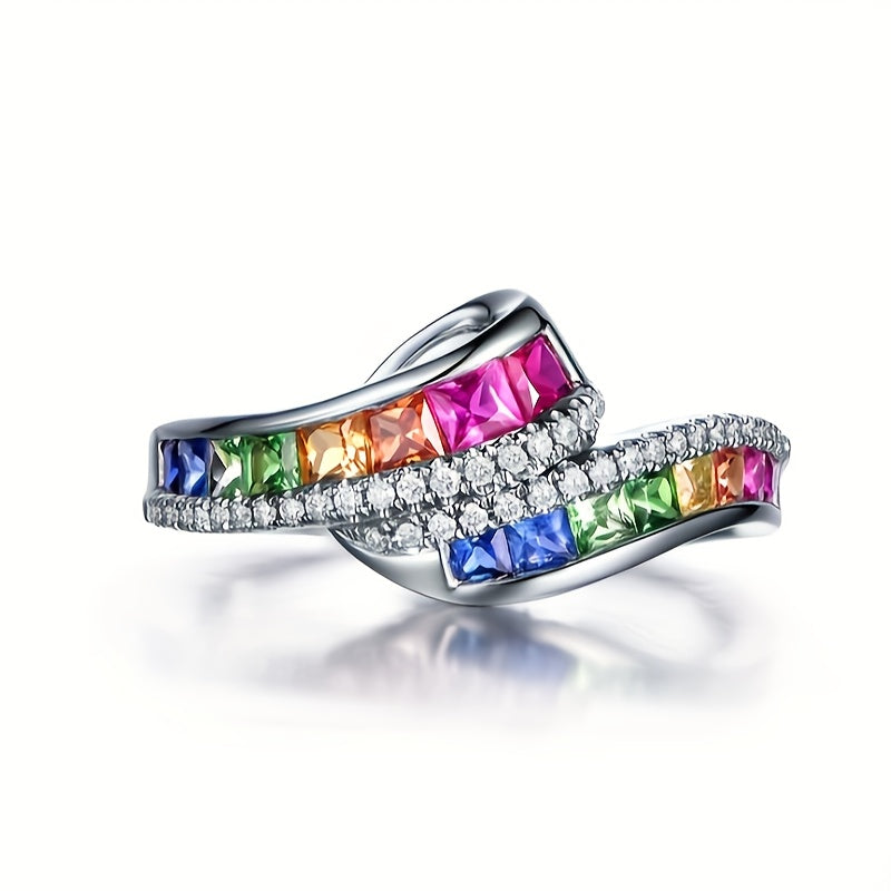 Rainbow Square Zircon Band Ring Pride Month Jewelry Birthday Gift