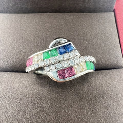 Rainbow Square Zircon Band Ring Pride Month Jewelry Birthday Gift