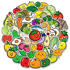 50pcs Fruit Vegetable Vegetarian Diet Doodle Funny Cartoon Stickers Pack