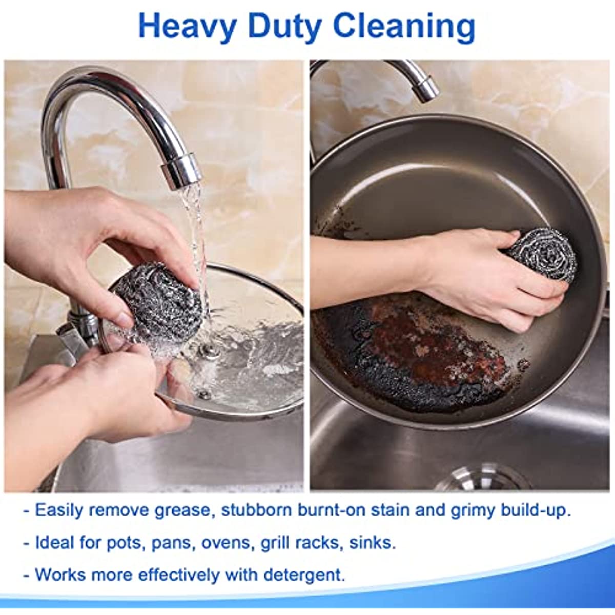 12pcs Stainless Steel Scrubbers Metal Scouring Pads Kitchen Cleaner