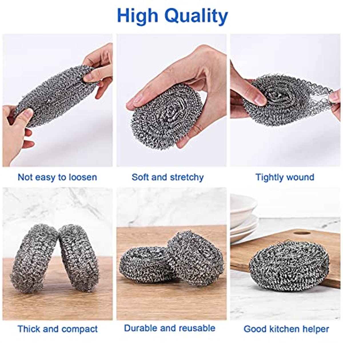 12pcs Stainless Steel Scrubbers Metal Scouring Pads Kitchen Cleaner