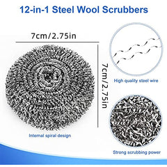 12pcs Stainless Steel Scrubbers Metal Scouring Pads Kitchen Cleaner