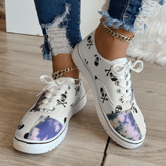 Women's Skull Pattern Sneakers Lace Up Outdoor Shoes Lightweight