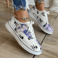 Women's Skull Pattern Sneakers Lace Up Outdoor Shoes Lightweight