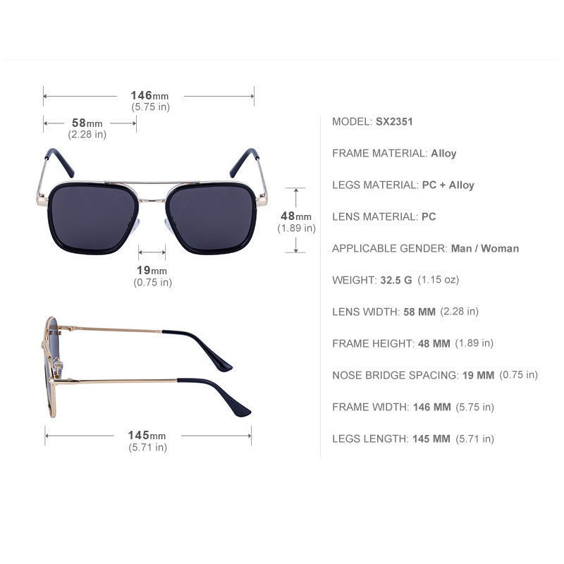 Men's Punk Square Sunglasses Metal Double Beam Driving Eyewear