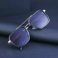 Men's Punk Square Sunglasses Metal Double Beam Driving Eyewear