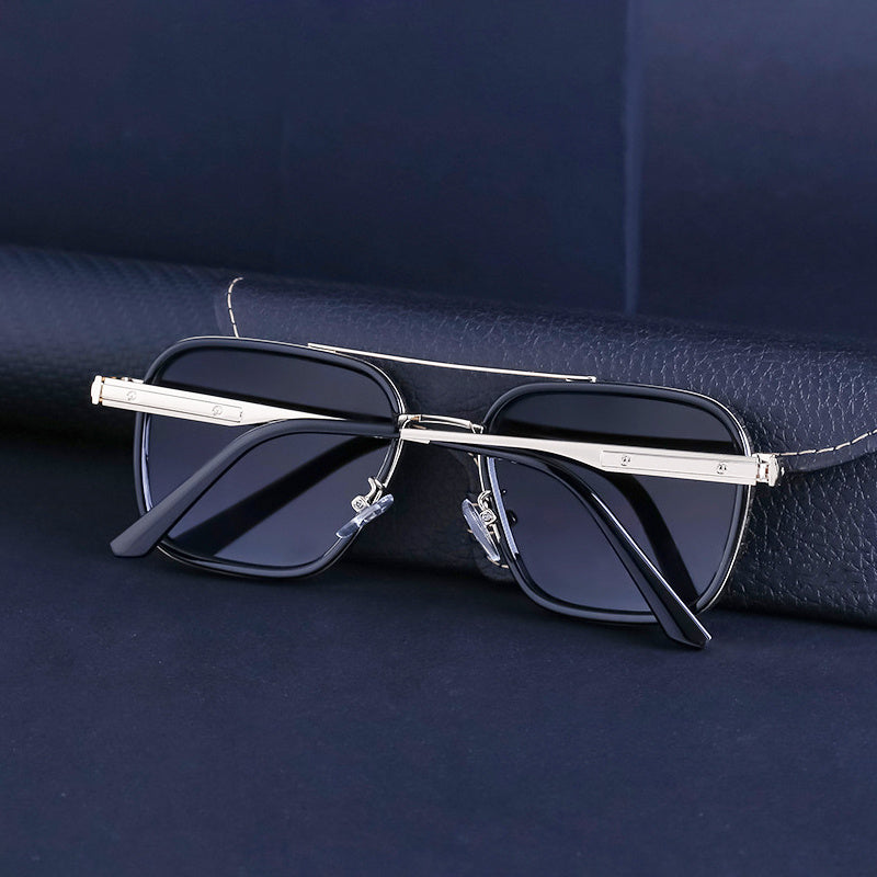 Men's Punk Square Sunglasses Metal Double Beam Driving Eyewear