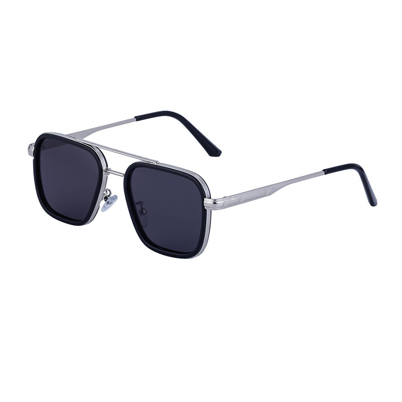 Men's Punk Square Sunglasses Metal Double Beam Driving Eyewear