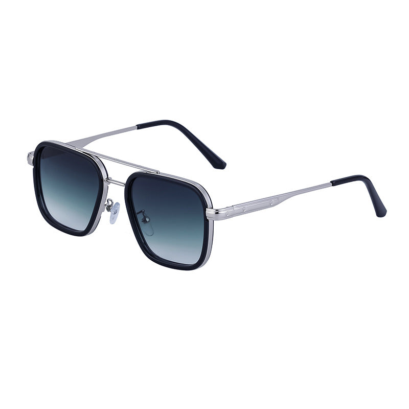 Men's Punk Square Sunglasses Metal Double Beam Driving Eyewear