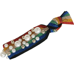 Leopard Pattern Ribbon Hair Tie with Faux Pearl Decor