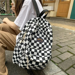 Large Capacity Preppy Backpack Dacron Lightweight School Campus Daypack