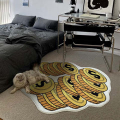 Golden Banknote Plush Carpet for Bedroom and Living Room