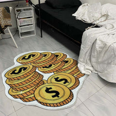 Golden Banknote Plush Carpet for Bedroom and Living Room