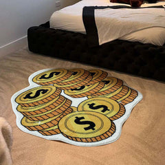 Golden Banknote Plush Carpet for Bedroom and Living Room