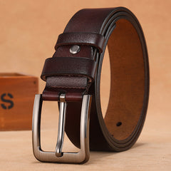 Men's Leather Buckle Belts Large Pin Minimalist Waist