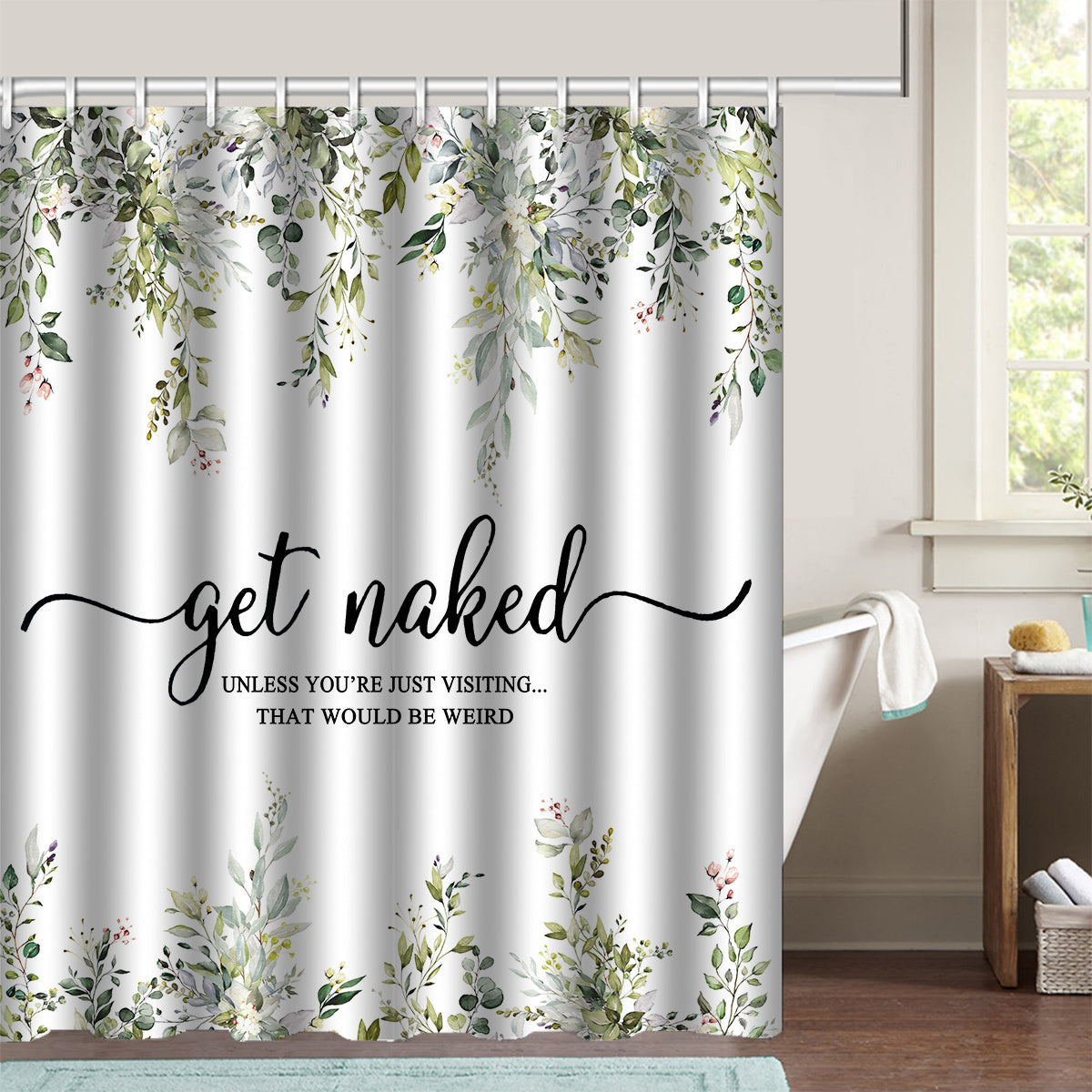 Boho Eucalyptus Leaf Fringe Bathroom Shower Curtain