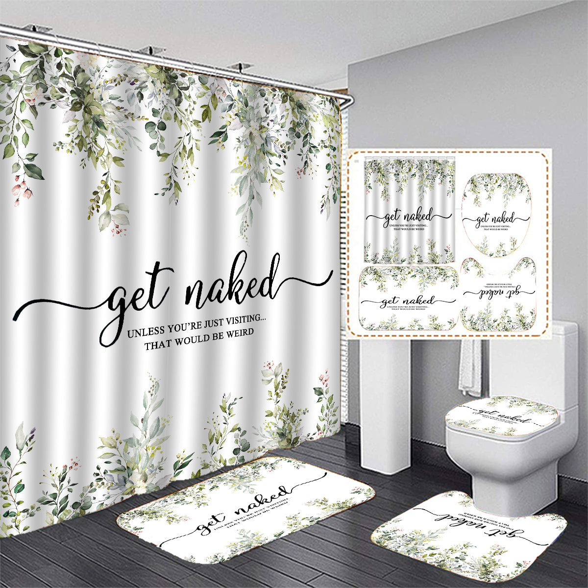 Boho Eucalyptus Leaf Fringe Bathroom Shower Curtain