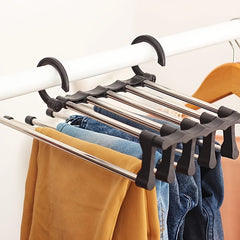 1pc 5 In 1 Magic Trouser Rack Hangers Stainless Steel Folding Pant Rack