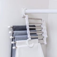 1pc 5 In 1 Magic Trouser Rack Hangers Stainless Steel Folding Pant Rack