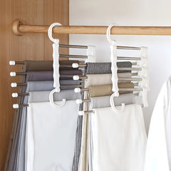 1pc 5 In 1 Magic Trouser Rack Hangers Stainless Steel Folding Pant Rack