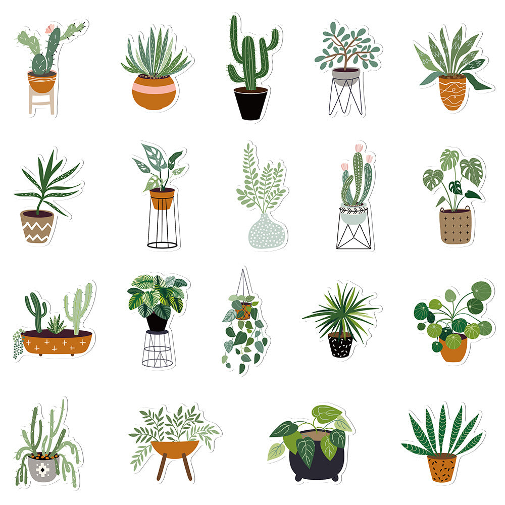 44pcs Plant Aesthetics Funny Cartoon Vinyl Waterproof Stickers