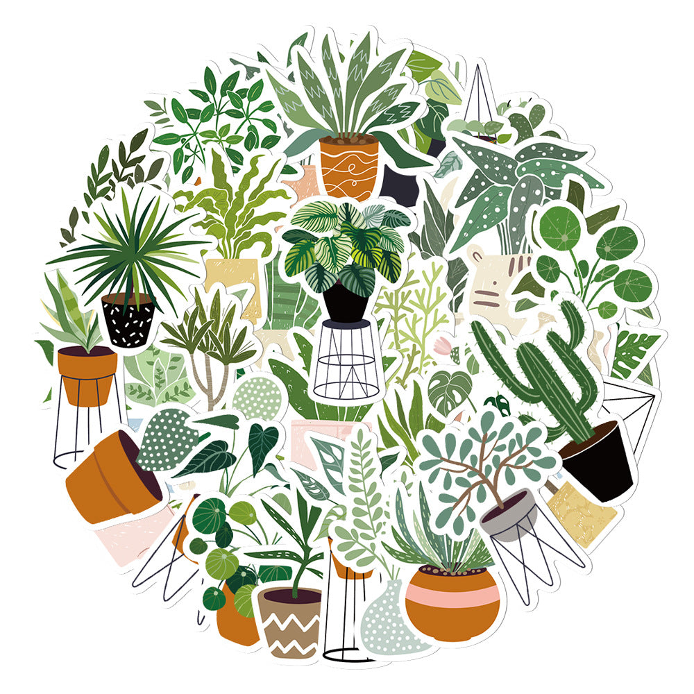 44pcs Plant Aesthetics Funny Cartoon Vinyl Waterproof Stickers