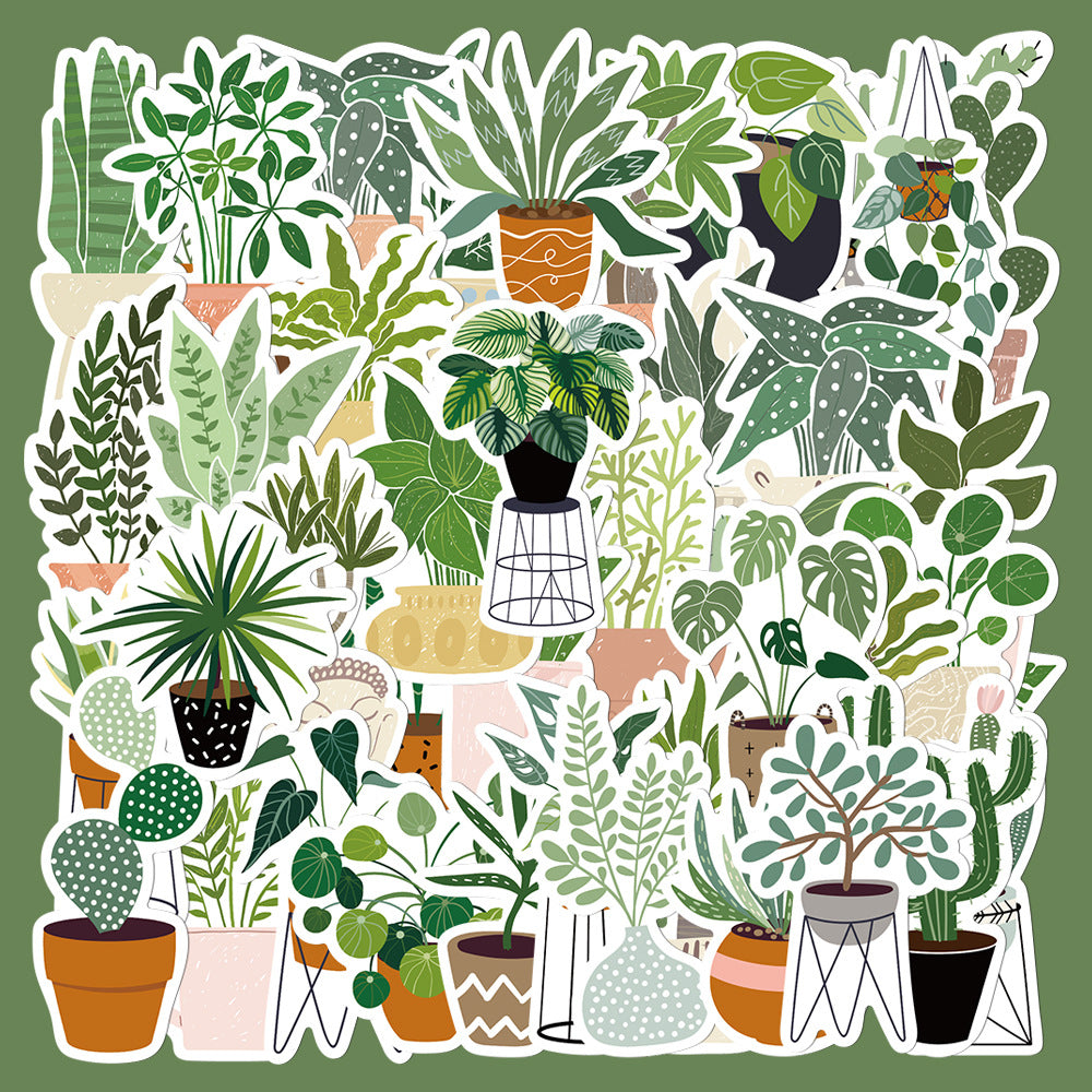 44pcs Plant Aesthetics Funny Cartoon Vinyl Waterproof Stickers