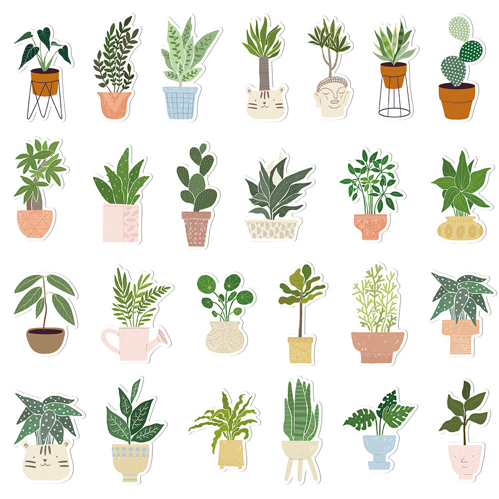 44pcs Plant Aesthetics Funny Cartoon Vinyl Waterproof Stickers