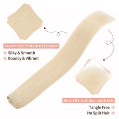 8Pcs Blonde Human Hair Clip In Hair Extensions 18 Clips Straight Weft 613