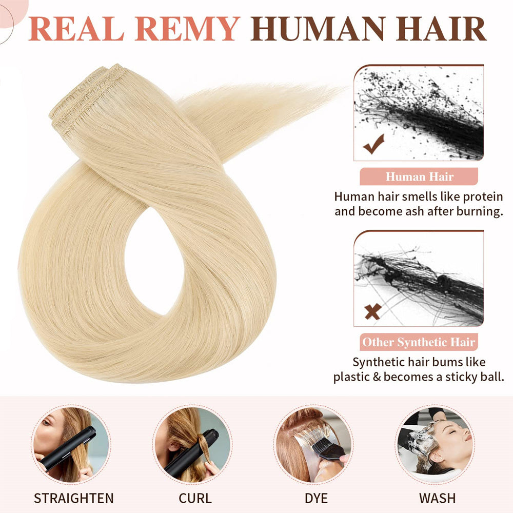 8Pcs Blonde Human Hair Clip In Hair Extensions 18 Clips Straight Weft 613