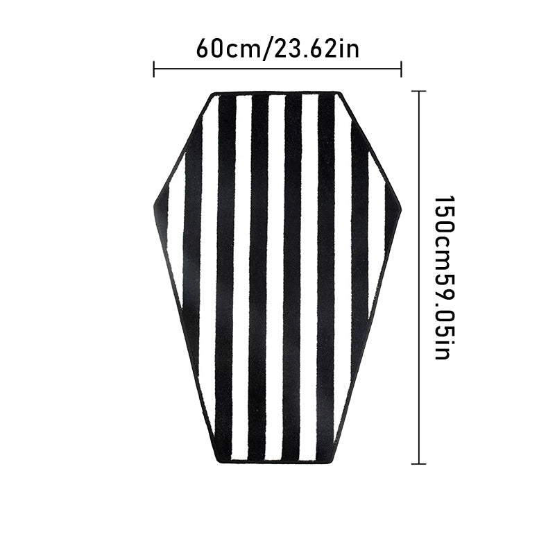 Gothic Striped Coffin Shaped Carpet for Living Room Bedroom Halloween Decoration