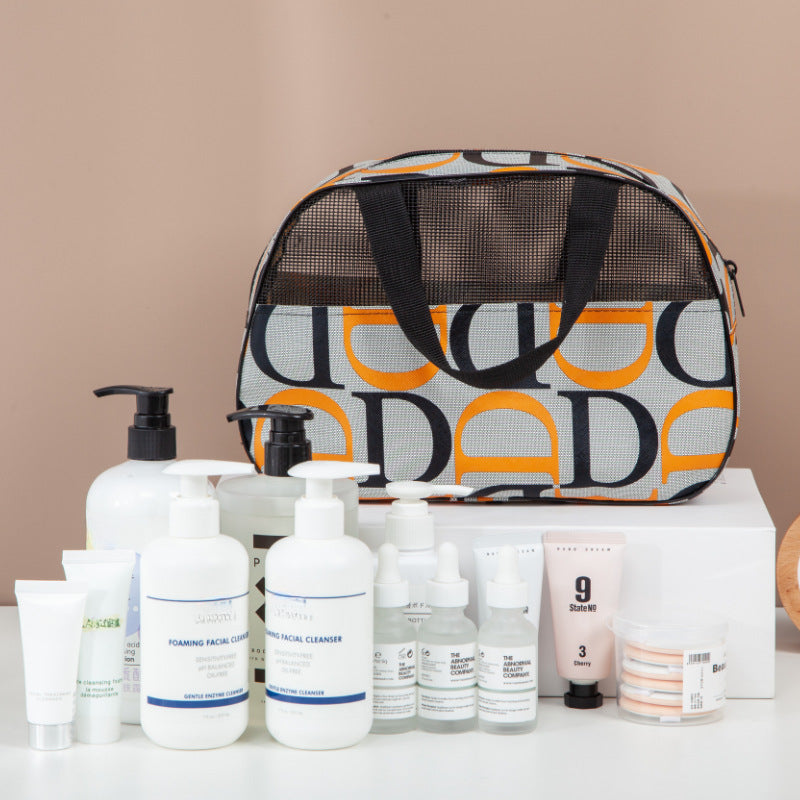 Large Capacity Letter Print Toiletry Bag with Handy Handle