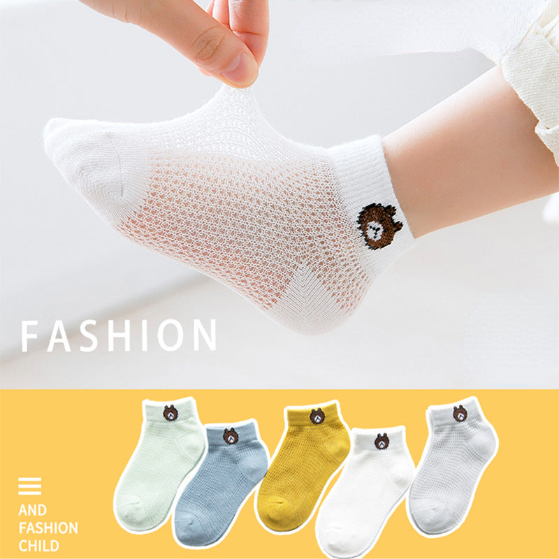 5 Pairs Kids Mesh Breathable Anti-slip Cartoon Socks