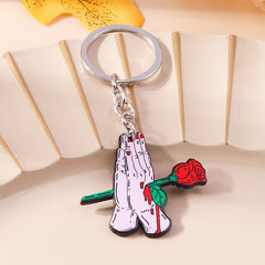 Creative Palm Rose Flower Alloy Keychain Pendant Halloween Gift