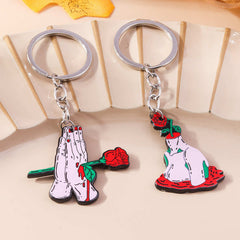 Creative Palm Rose Flower Alloy Keychain Pendant Halloween Gift