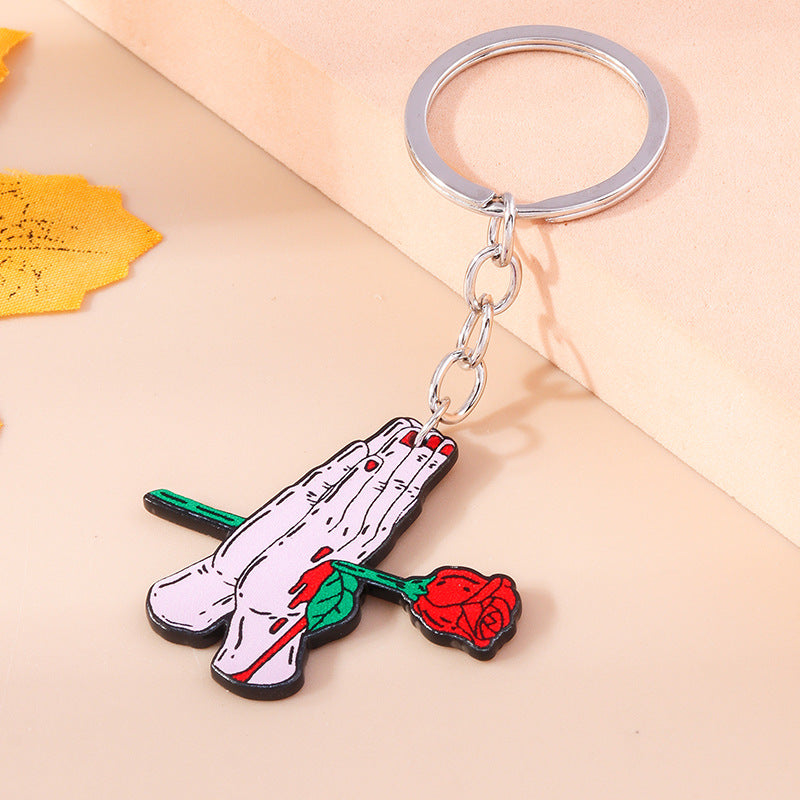 Creative Palm Rose Flower Alloy Keychain Pendant Halloween Gift