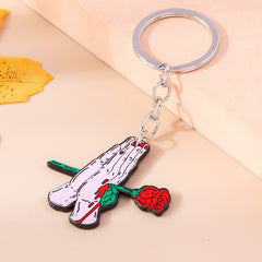 Creative Palm Rose Flower Alloy Keychain Pendant Halloween Gift