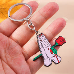 Creative Palm Rose Flower Alloy Keychain Pendant Halloween Gift