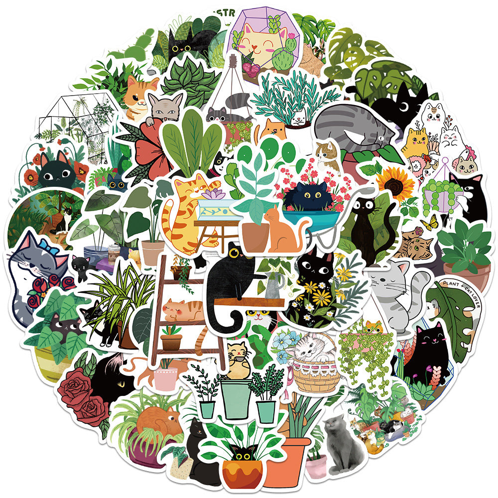 50pcs Cat Plants Aesthetics Vinyl Waterproof Stickers Pack