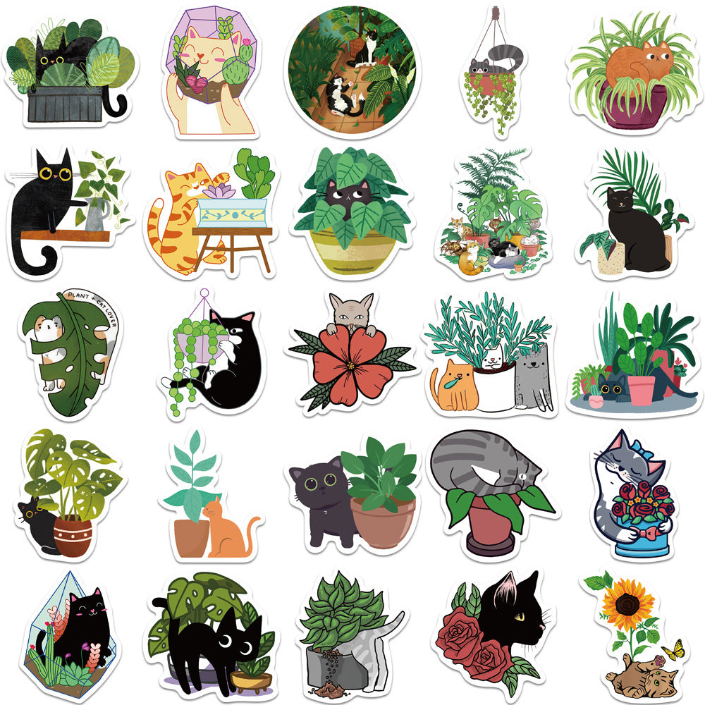 50pcs Cat Plants Aesthetics Vinyl Waterproof Stickers Pack