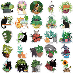 50pcs Cat Plants Aesthetics Vinyl Waterproof Stickers Pack