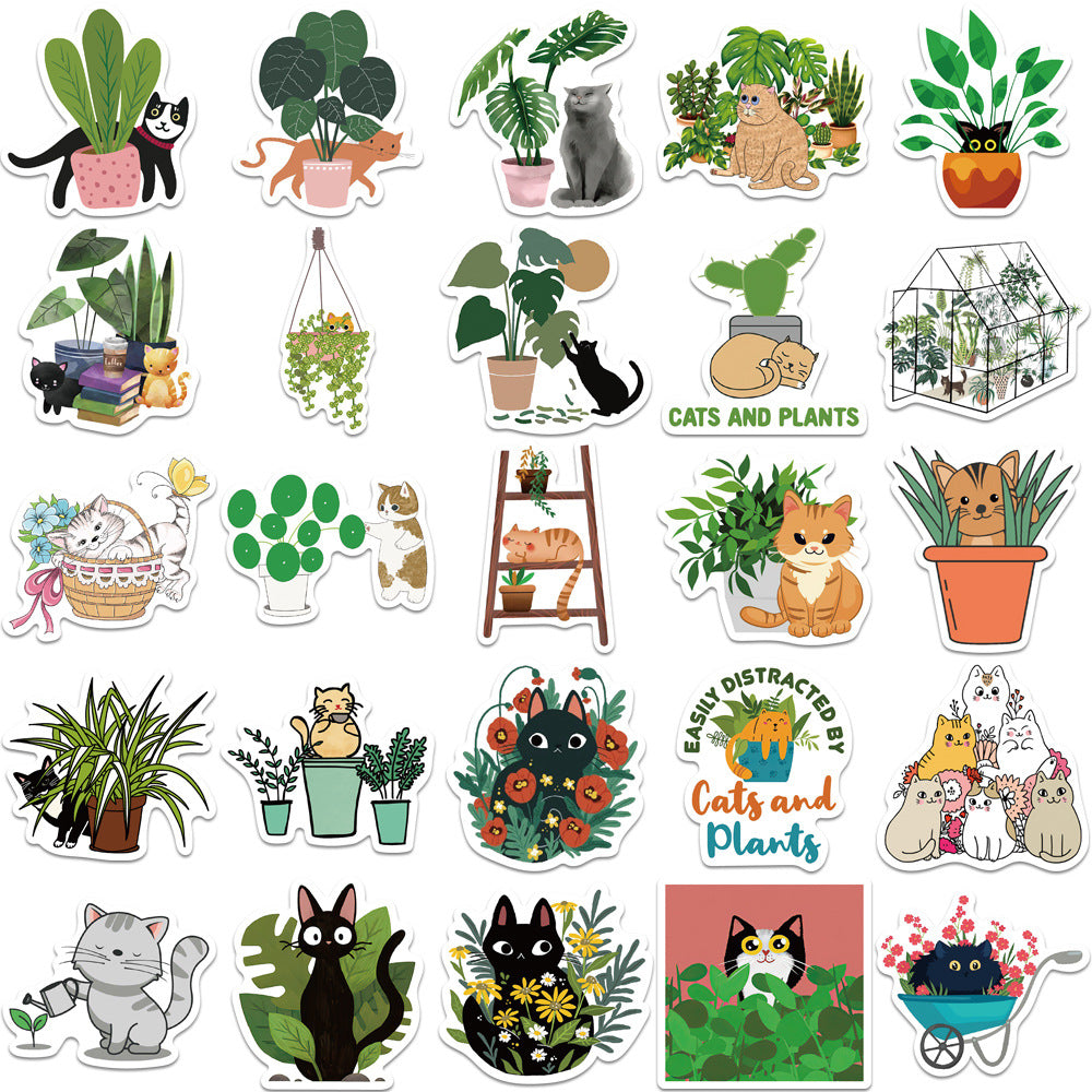 50pcs Cat Plants Aesthetics Vinyl Waterproof Stickers Pack