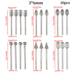 20pcs Diamond Grinding Heads Mini Bit for Rotary Drill Tool Burrs Grinding