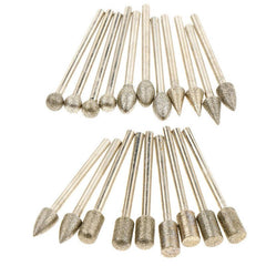20pcs Diamond Grinding Heads Mini Bit for Rotary Drill Tool Burrs Grinding