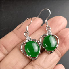 Men's Green Jade Inlaid With Emerald Oval Earrings