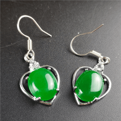 Men's Green Jade Inlaid With Emerald Oval Earrings